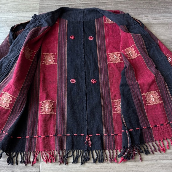 Vintage Black Red Embroidered Fringe Button Jacket - Picture 6 of 7